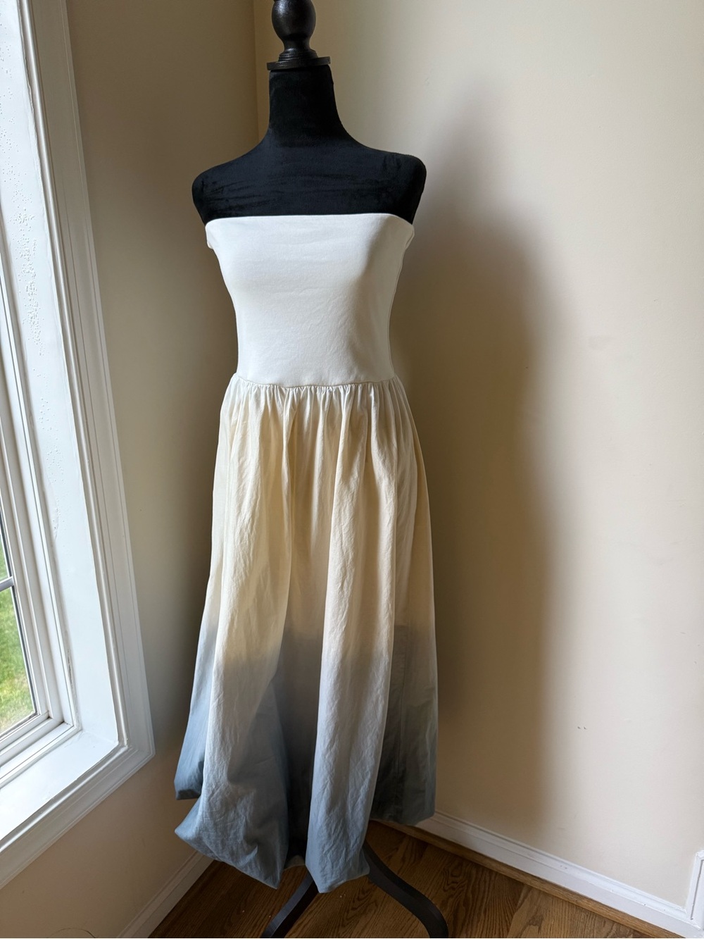 Zara Strapless Bubble Dress Ombre Midi Dress in Cream and Blue